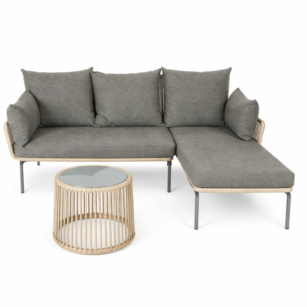 Sala esquinera de exterior con cojines y mesa auxiliar Refugio