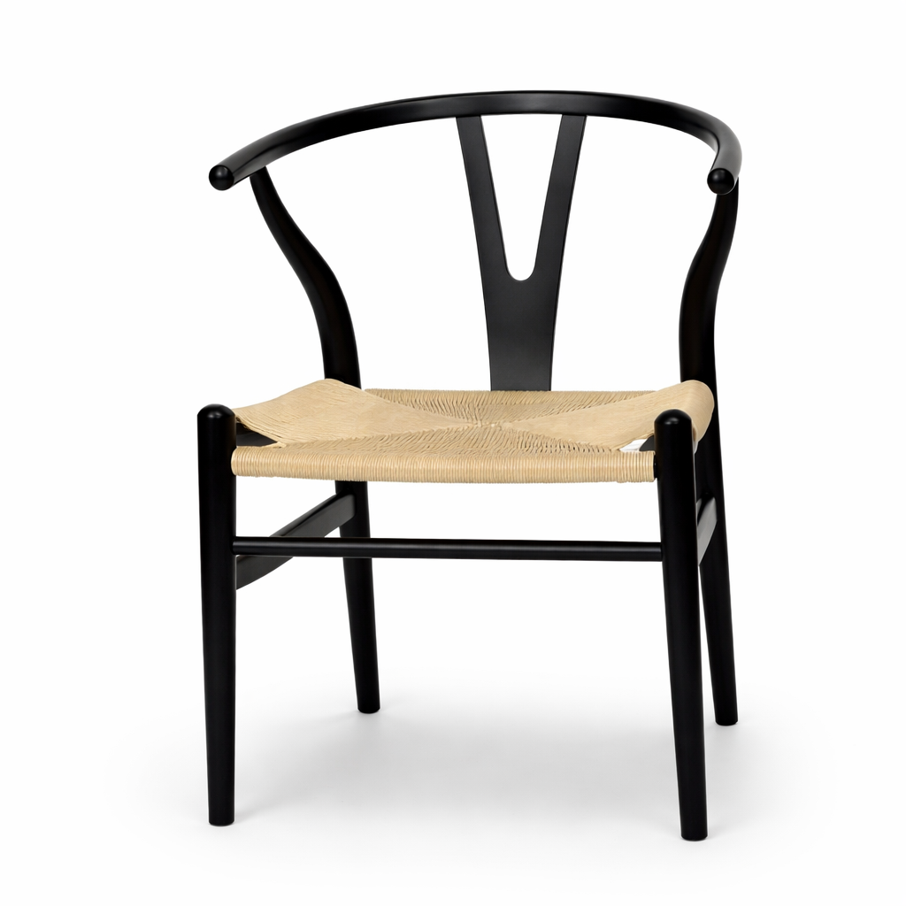 Silla de comedor de madera con asiento tejido Arne
