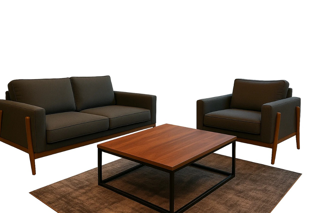 Sala completa Erlen - (Love Seat, sillón individual, tapete y mesa de centro)